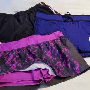 3 pair jogging, running shorts, xl fire & black, k-state, pink skort xxl